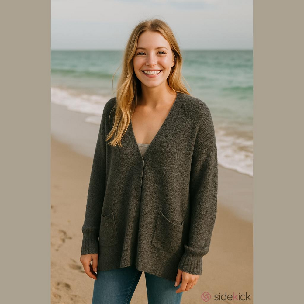 Women's Free People Shark Bite Hem Gray Oversized Cardigan Sweater Size S